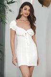 Single Breasted One-Shoulder White Graduation Dress With Puff Sleeves