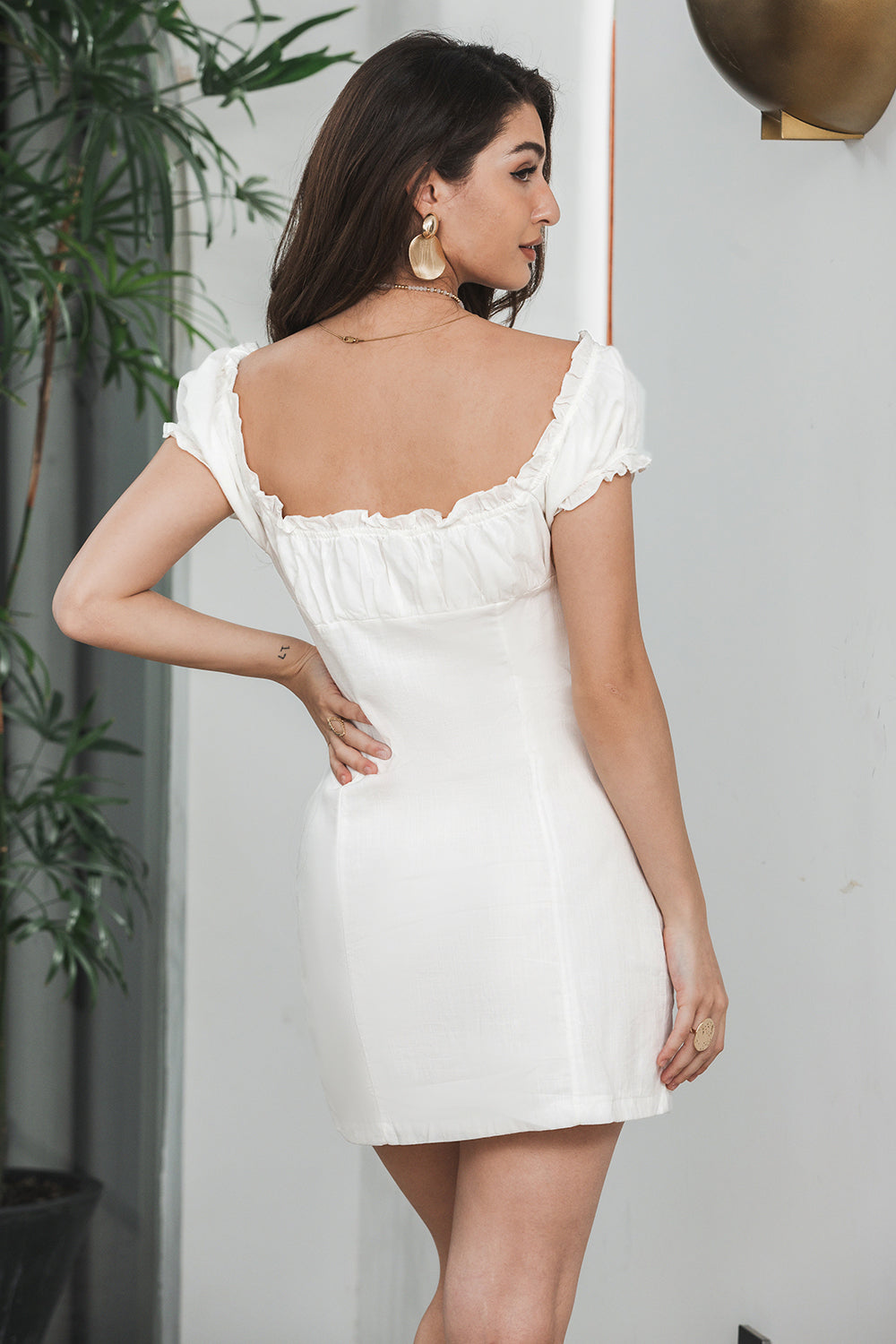 Wedtrend Women White Graduation Dress Single Breasted One-Shoulder Commencement Dress With Puff Sleeves WEDTREND Wedtrend Women White Graduation Dress Single Breasted One-Shoulder Commencement Dress With Puff Sleeves WEDTREND