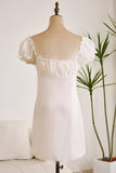 Classy Single Breasted One-Shoulder White Graduation Dress With Puff Sleeves