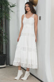 Simple White Sleeveless Boho Beach Graduation Dress With Lace