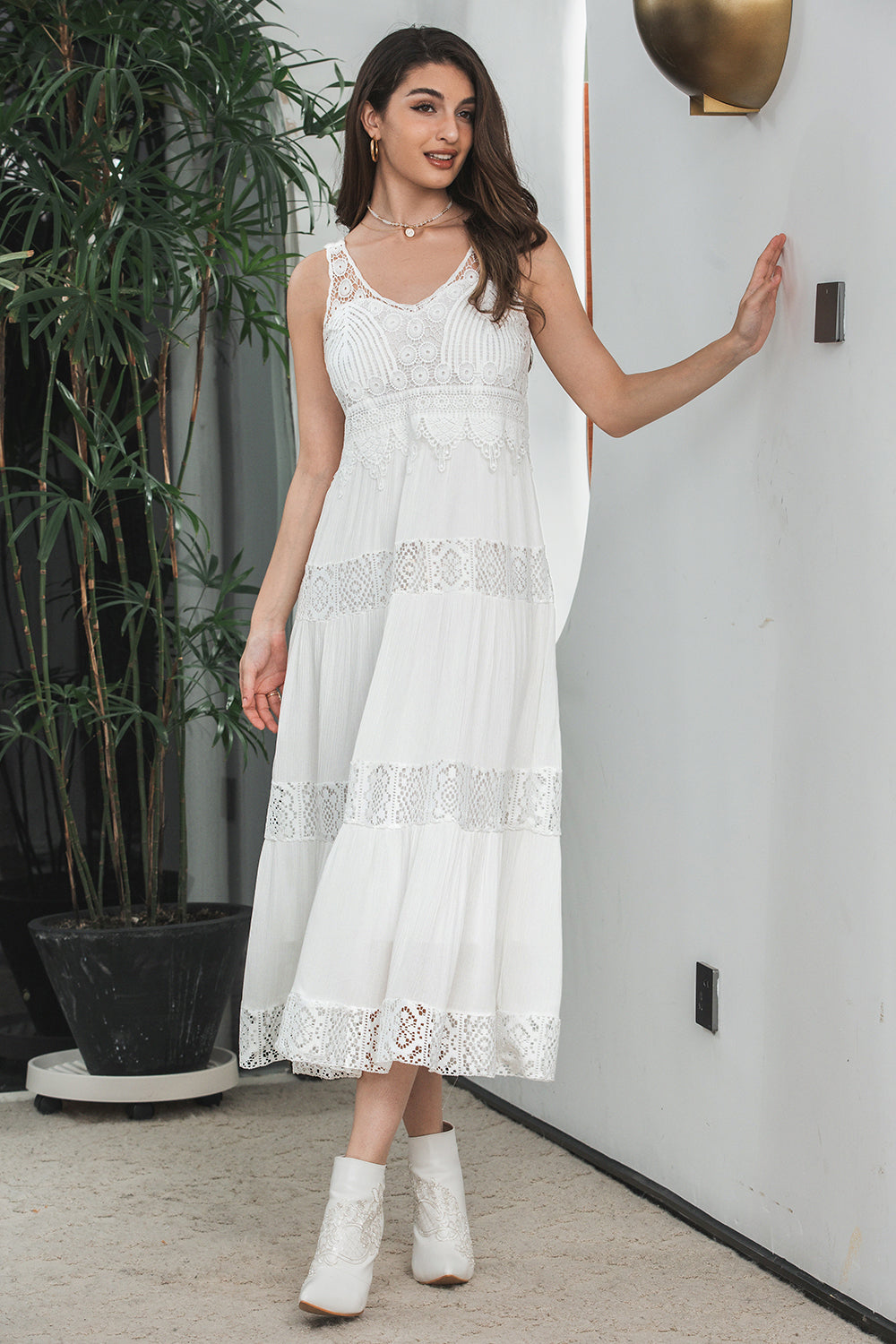 Wedtrend Women Simple White Graduation Dress With Lace Sleeveless Boho Beach Dress WEDTREND Wedtrend Women Simple White Graduation Dress With Lace Sleeveless Boho Beach Dress WEDTREND