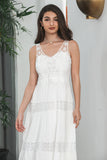 Simple White Sleeveless Boho Beach Holiday Dress With Lace