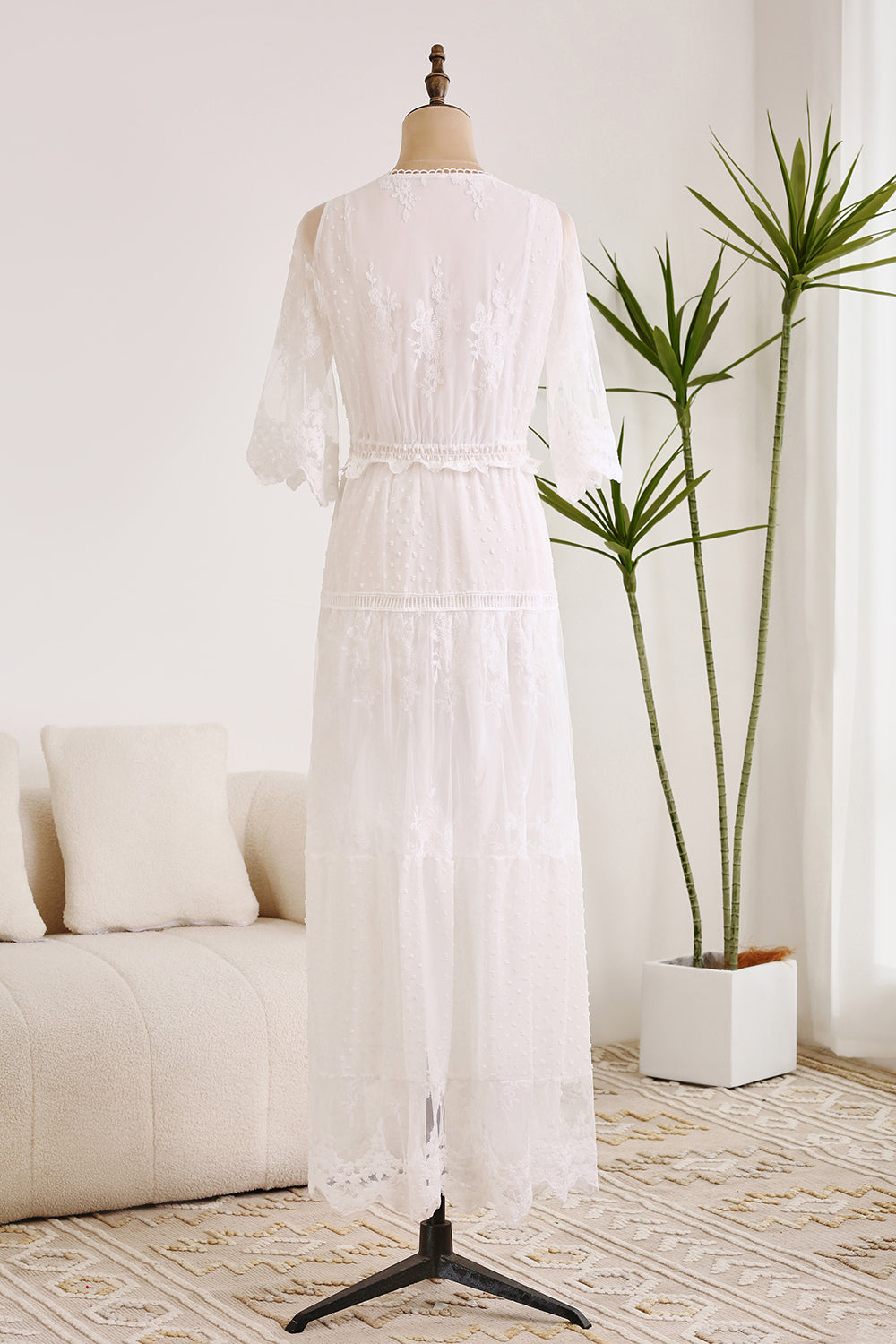 Wedtrend Women Simple White Casual Dress Lace Holiday Boho Beach Dress With Short Sleeves WEDTREND Wedtrend Women Simple White Casual Dress Lace Holiday Boho Beach Dress With Short Sleeves WEDTREND
