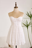 Simple Sweetheart Lace Up White Short Graduation Dress With Lace