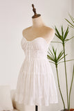 Simple Sweetheart Lace Up White Short Graduation Dress With Lace