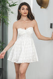 Simple White Sweetheart Lace Up Short Graduation Dress With Lace