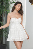 Simple White Sweetheart Lace Up Short Graduation Dress With Lace