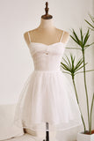 Cute Sweet Bowknot Backless Floral Suspender Hollow White Short Graduation Dress