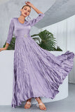 Lilac A Line V Neck Long Sleeves Prom Dress with Pleated