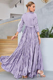 Lilac A Line V Neck Long Sleeves Prom Dress with Pleated