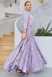 Lilac A Line V Neck Long Sleeves Prom Dress with Pleated