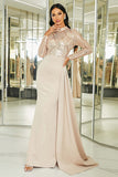 Sparkly Apricot Mermaid Pleated Long Prom Dress with Long Sleeves