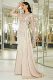 Sparkly Apricot Mermaid Pleated Long Prom Dress with Long Sleeves