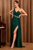 Dark Green Asymmetrical Long Prom Dress with Slit
