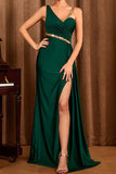 Dark Green Asymmetrical Long Prom Dress with Slit