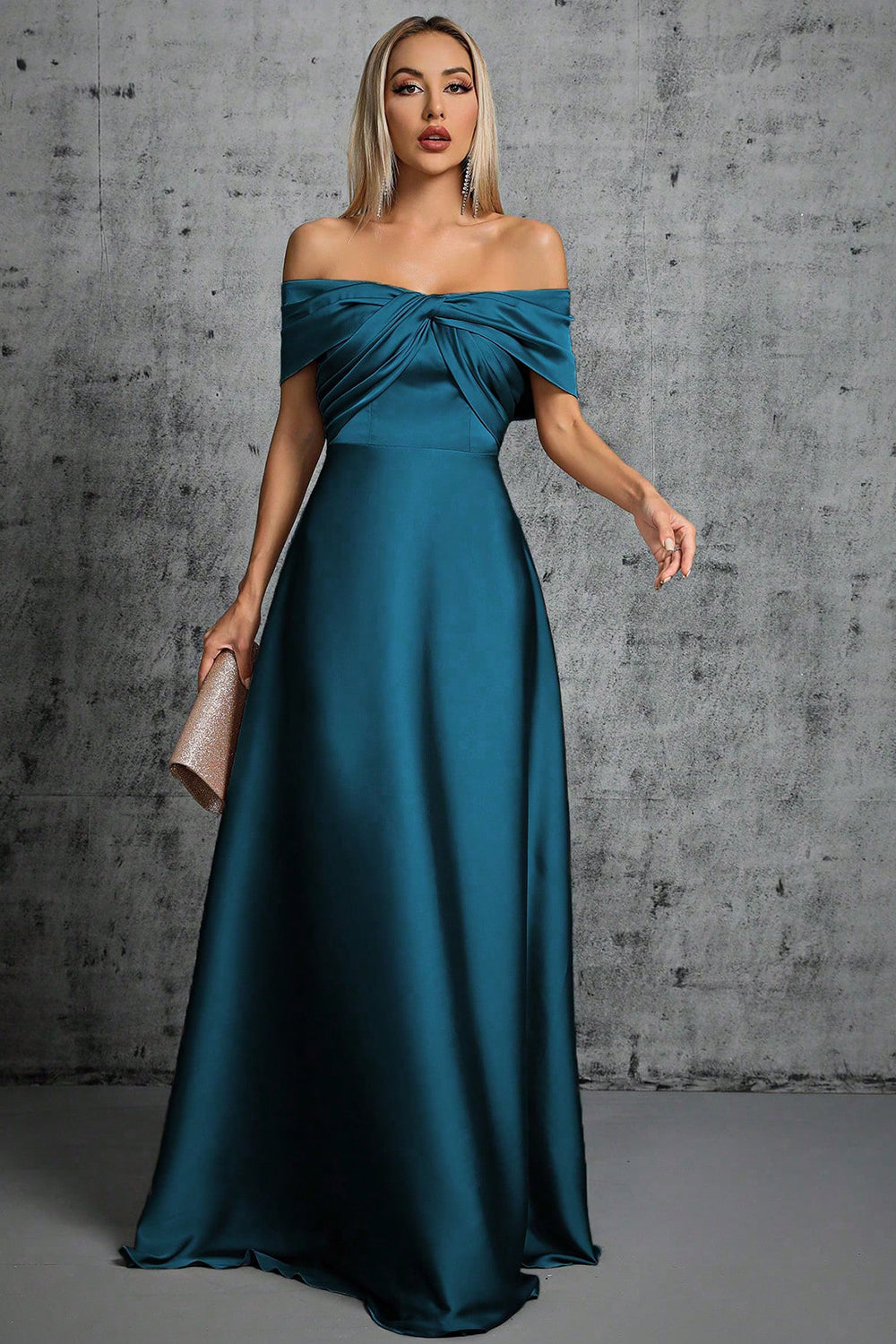 Wedtrend Women Wedding Guest Dress With Pleated Peacock Blue Satin