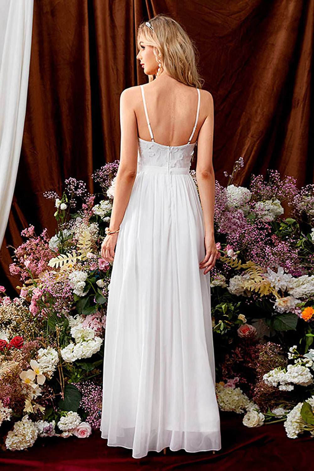 Wedtrend Women White Bridal Dress A Line Spaghetti Straps Appliques Wedding Dresses With Slit WEDTREND Wedtrend Women White Bridal Dress A Line Spaghetti Straps Appliques Wedding Dresses With Slit WEDTREND
