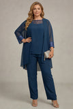 Navy 3 Piece Plus Size Mother of the Bride Pant Suits