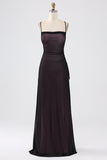 Black Pink Sheath Spaghetti Straps Floor Length Bridesmaid Dress With Elasticity