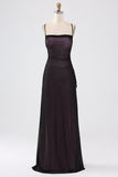 Black Red Sheath Spaghetti Straps Backless Maxi Bridesmaid Dress