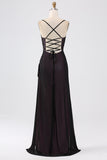 Black Red Sheath Spaghetti Straps Backless Maxi Bridesmaid Dress