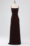 Black Red Sheath Spaghetti Straps Floor Length Bridesmaid Dress With Elasticity