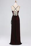 Black Red Sheath Spaghetti Straps Floor Length Bridesmaid Dress With Elasticity