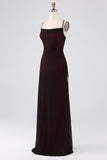 Black Red Sheath Spaghetti Straps Floor Length Bridesmaid Dress With Elasticity