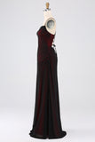 Black Red Sheath Spaghetti Straps Floor Length Bridesmaid Dress With Elasticity