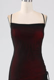 Black Red Sheath Spaghetti Straps Floor Length Bridesmaid Dress With Elasticity