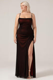 Black Red Sheath Spaghetti Straps Backless Maxi Plus Size Bridesmaid Dress