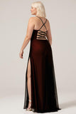 Black Red Sheath Spaghetti Straps Backless Maxi Plus Size Bridesmaid Dress
