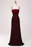Black Red Sheath Spaghetti Straps Backless Floor Length Bridesmaid Dress