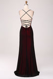 Black Red Sheath Spaghetti Straps Backless Floor Length Bridesmaid Dress