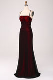 Black Red Sheath Spaghetti Straps Backless Floor Length Bridesmaid Dress