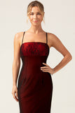 Sheath Spaghetti Straps Backless Floor Length Black Red Bridesmaid Dress