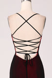 Black Red Sheath Spaghetti Straps Backless Floor Length Bridesmaid Dress