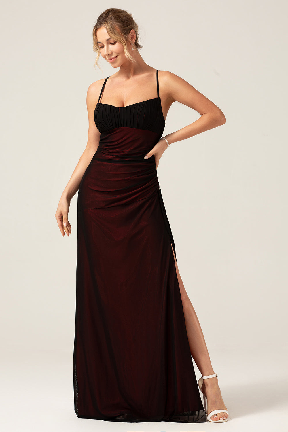 Wedtrend Women Black Red Bridesmaid Dress With Slit Sheath Spaghetti Straps Maxi Wedding Party Dress WEDTREND Wedtrend Women Black Red Bridesmaid Dress With Slit Sheath Spaghetti Straps Maxi Wedding Party Dress WEDTREND