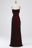 Black Red Sheath Spaghetti Straps Floor Length Bridesmaid Dress