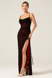 Black Red Sheath Spaghetti Straps Floor Length Bridesmaid Dress