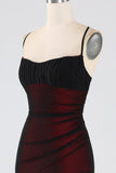 Sheath Spaghetti Straps Floor Length Black Blue Bridesmaid Dress with Elasticity