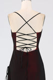 Sheath Spaghetti Straps Floor Length Black Blue Bridesmaid Dress with Elasticity