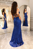 Royal Blue Mermaid Sparkly Long Corset Prom Dress With Slit