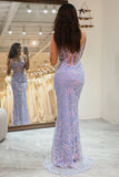 Glitter Lilac Mermaid Spaghetti Straps Corset Prom Dress With Appliques