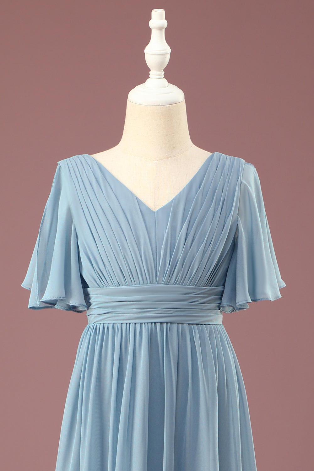 Wedtrend Dusty Blue Junior Bridesmaid Dress A-line V-neck Floor Length Short Sleeves Chiffon Wedding Party Dress WEDTREND Wedtrend Dusty Blue Junior Bridesmaid Dress A-line V-neck Floor Length Short Sleeves Chiffon Wedding Party Dress WEDTREND