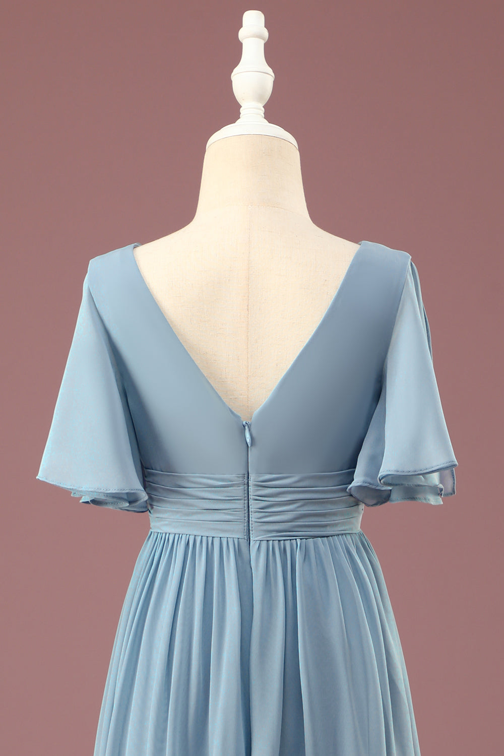 Wedtrend Dusty Blue Junior Bridesmaid Dress A-line V-neck Floor Length Short Sleeves Chiffon Wedding Party Dress WEDTREND Wedtrend Dusty Blue Junior Bridesmaid Dress A-line V-neck Floor Length Short Sleeves Chiffon Wedding Party Dress WEDTREND