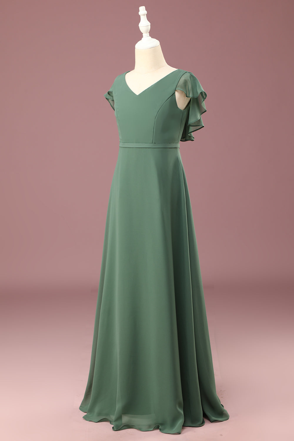 Wedtrend Green Junior Bridesmaid Dress A-line Eucalyptus V-Neck Chiffon Wedding Party Dress With Cap Sleeve WEDTREND Wedtrend Green Junior Bridesmaid Dress A-line Eucalyptus V-Neck Chiffon Wedding Party Dress With Cap Sleeve WEDTREND