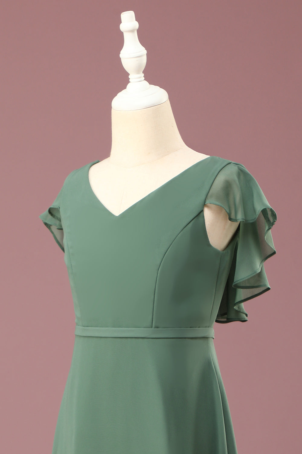 Wedtrend Green Junior Bridesmaid Dress A-line Eucalyptus V-Neck Chiffon Wedding Party Dress With Cap Sleeve WEDTREND Wedtrend Green Junior Bridesmaid Dress A-line Eucalyptus V-Neck Chiffon Wedding Party Dress With Cap Sleeve WEDTREND