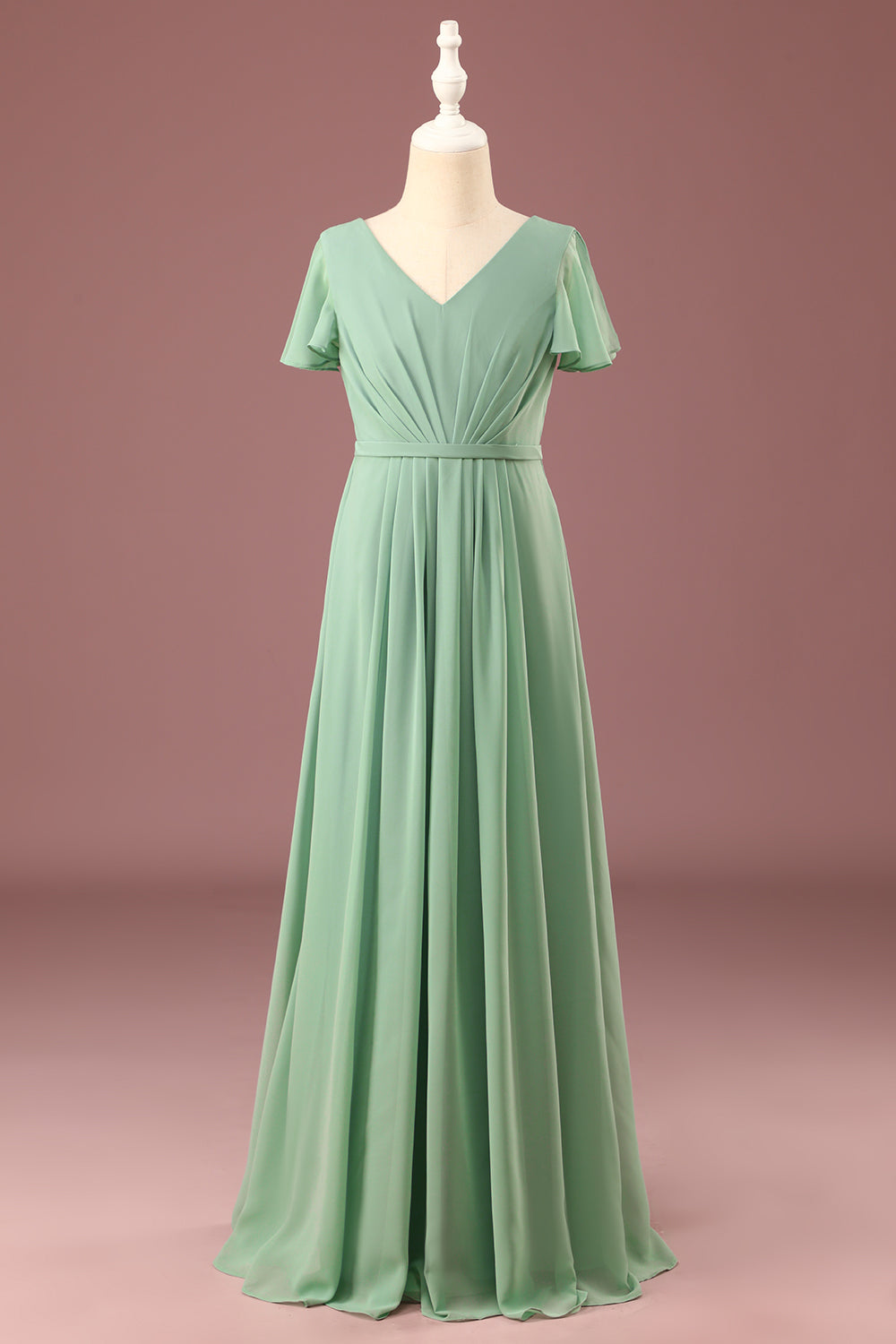 Wedtrend Green Junior Bridesmaid Dress A-line V-Neck Chiffon Short Sleeves Matcha Wedding Party Dress WEDTREND Wedtrend Green Junior Bridesmaid Dress A-line V-Neck Chiffon Short Sleeves Matcha Wedding Party Dress WEDTREND