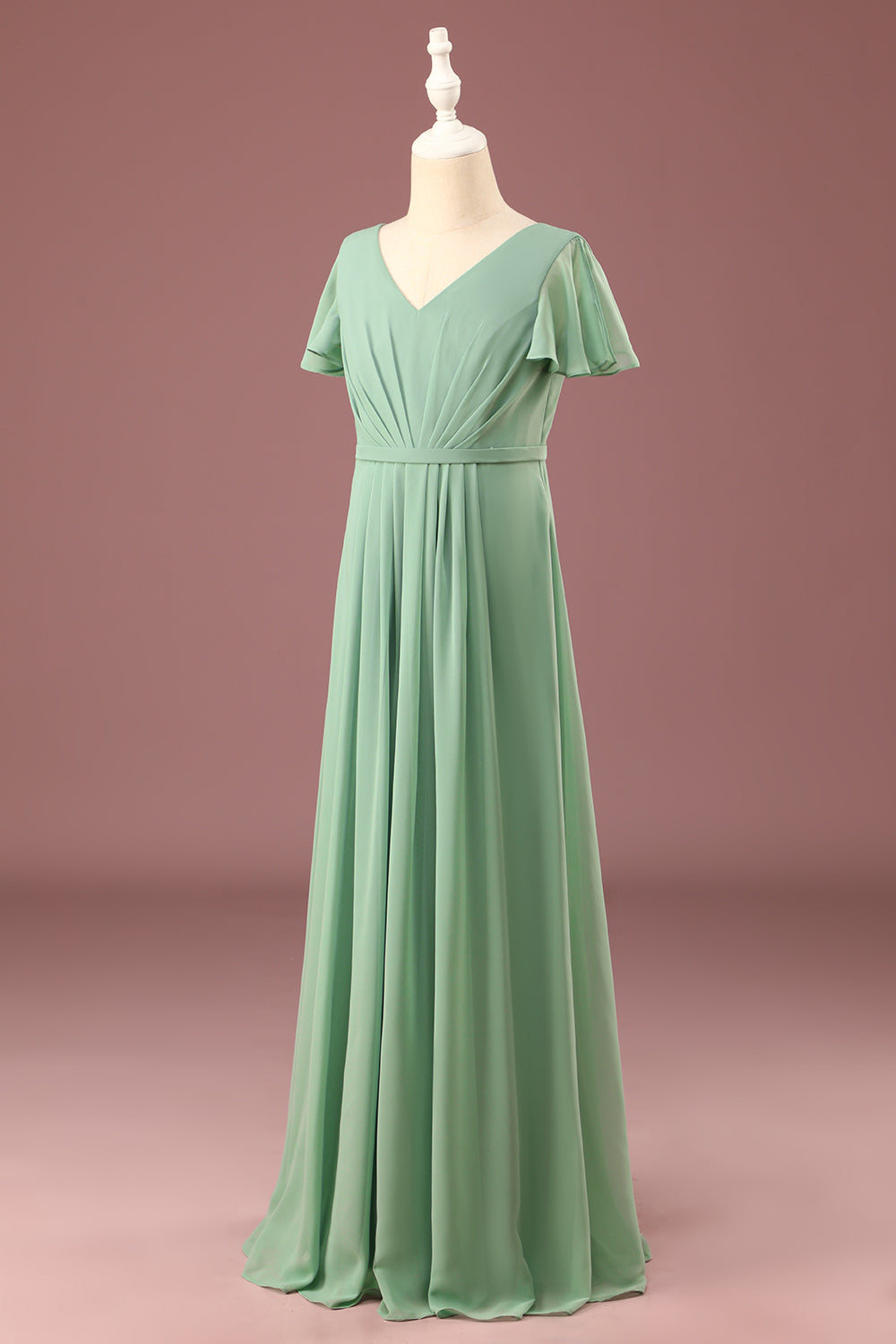 Wedtrend Green Junior Bridesmaid Dress A-line V-Neck Chiffon Short Sleeves Matcha Wedding Party Dress WEDTREND Wedtrend Green Junior Bridesmaid Dress A-line V-Neck Chiffon Short Sleeves Matcha Wedding Party Dress WEDTREND